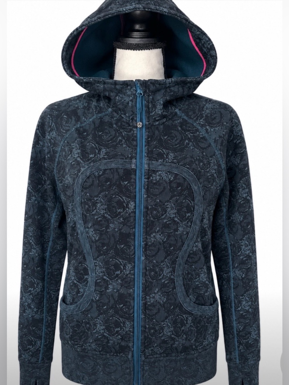 Rare Lululemon Scuba Hoodie Rose  Alberta Lake Floral Pink Trim Yoga Streetwear